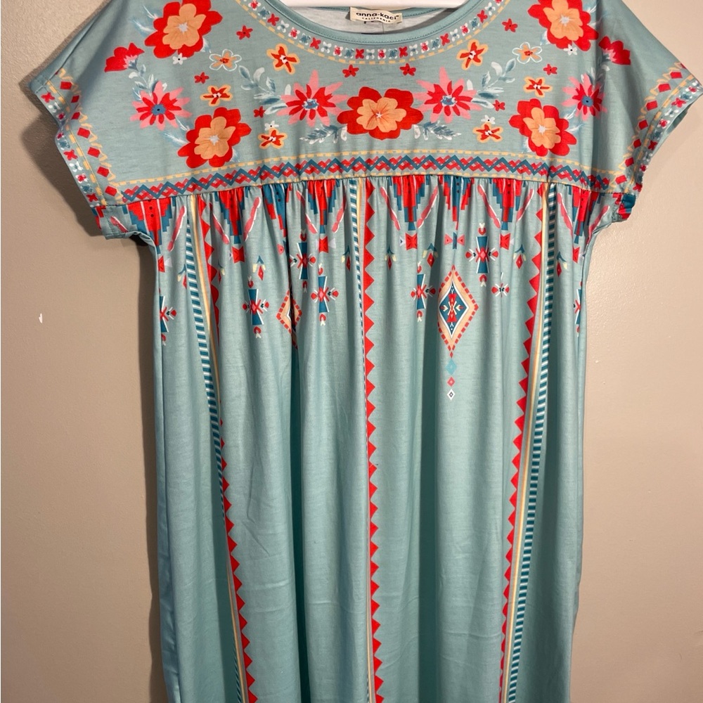 Light Blue Floral-Embroidered Mini Dress